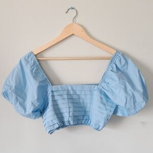 Altar'd State Blue Puff Sleeve Crop Top Sz M